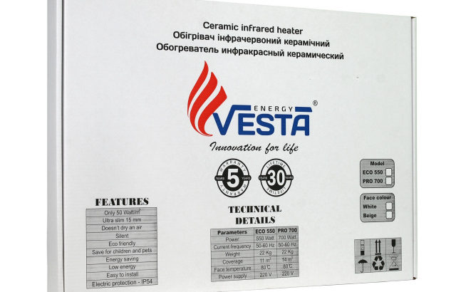 Настенные керамические обогреватели Vesta Energy. Заказать керамические панели