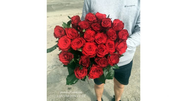 25 красных роз 70 см