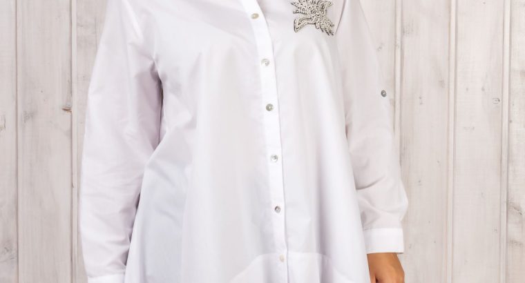 Женская рубашка большого размера ассиметричного кроя 52-54 белая