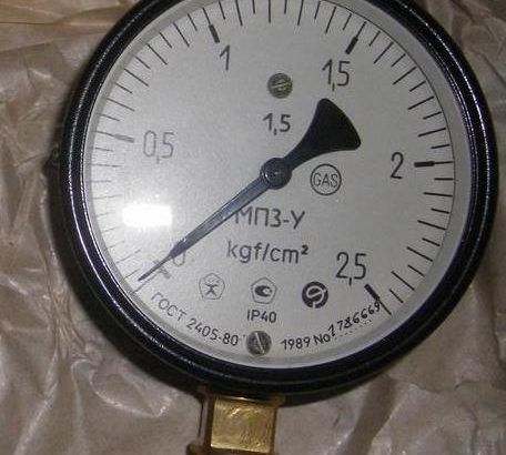 Манометр МП3-У для воды, пара, газа, масла, кислорода, ацетилена, от 0 до 2.5 kgf/cm2